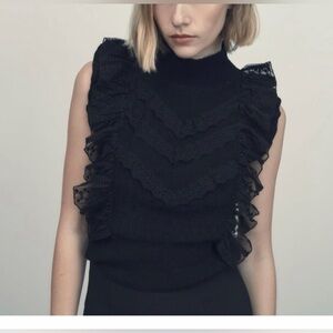 Zara Black Pointelle Knit Top